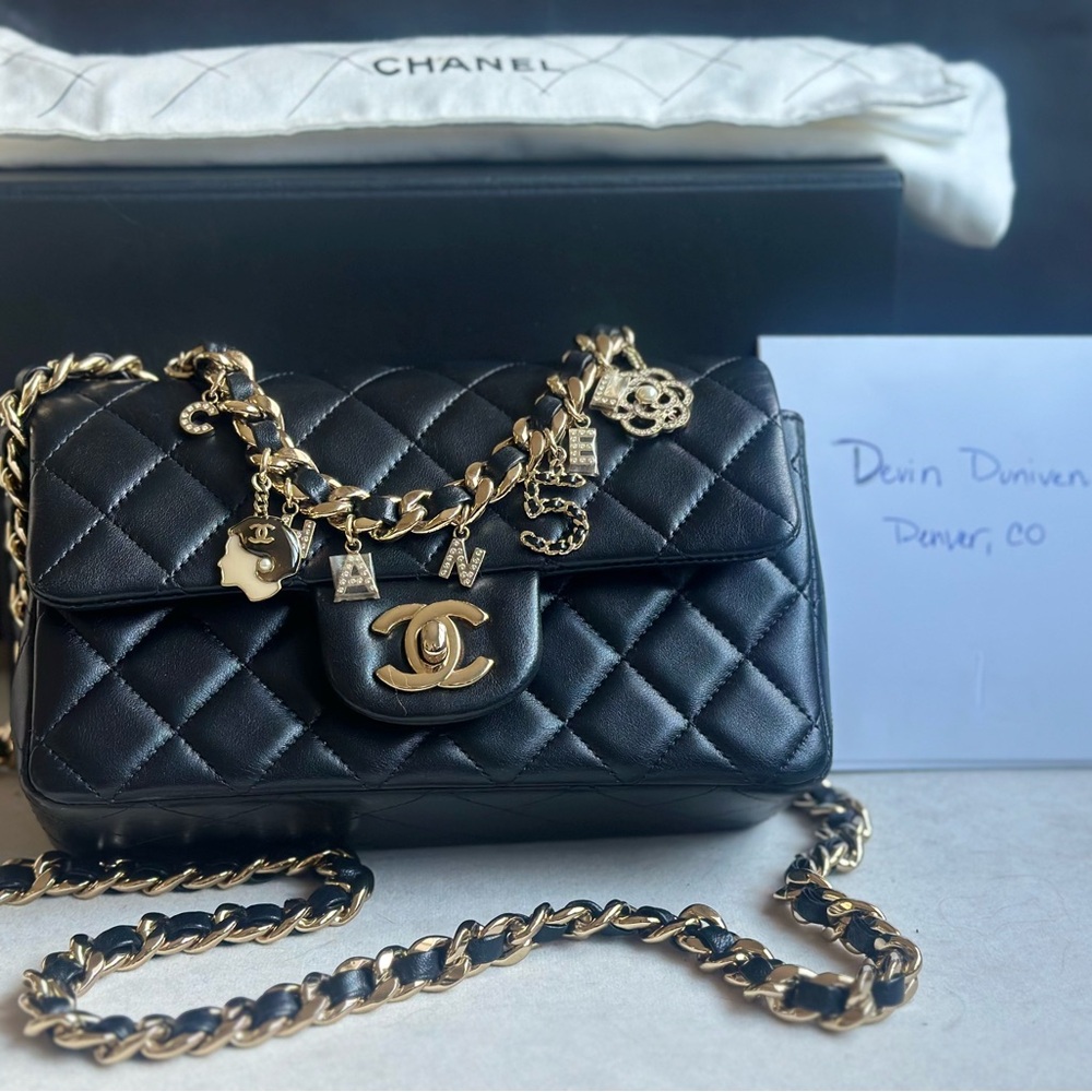 Chanel Mini Rectangle Coco Charms Flap Bag Black